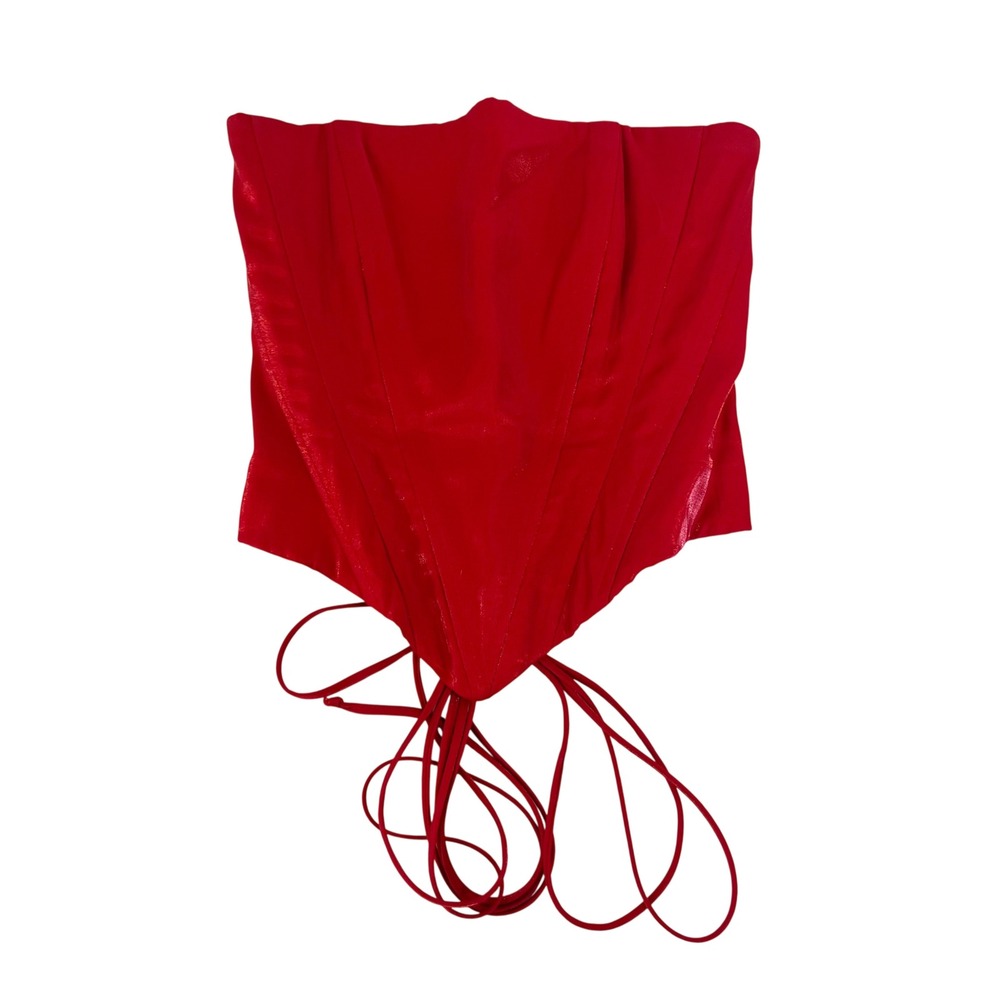 Vintage Cache Red Corset Top Y2K Strapless Lace Up Back Shimmer Red USA Size 1/2